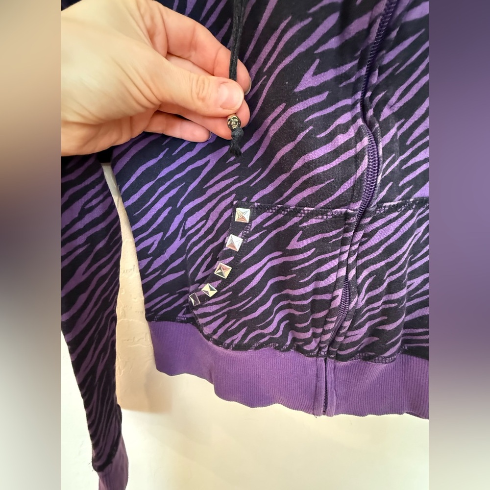Purple zebra print hoodie silver studded pockets skull details Abbey dawn vibes! - Picture 8 of 8